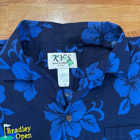 Vintage KY's Hawaiian Beer Shirt Mens XL Beach Floral Golf Bradley Open USA Made - Picture 7 of 15